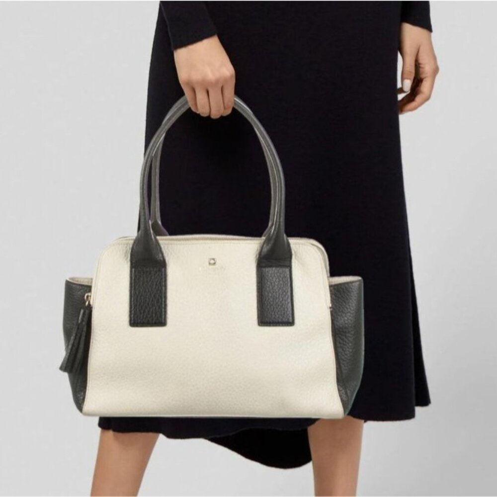 Kate Spade New York LYDIA Black & White Leather large compartment tote Handbag